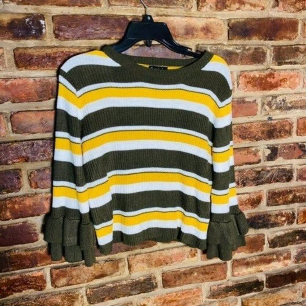 Very J Striped Long Tiered Bell Sleeve Pullover Sweater Women's Size Small